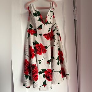 Lovely Day Red Rose Print Strapless Fit & Flare Dress M
